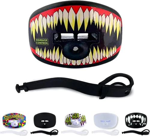 Vista 9 de DAMAGE CONTROL Protector Bucal Pacifier – Protector bucal de fútbol americano con correa para casco, protege los dientes, la mandíbula y la boca