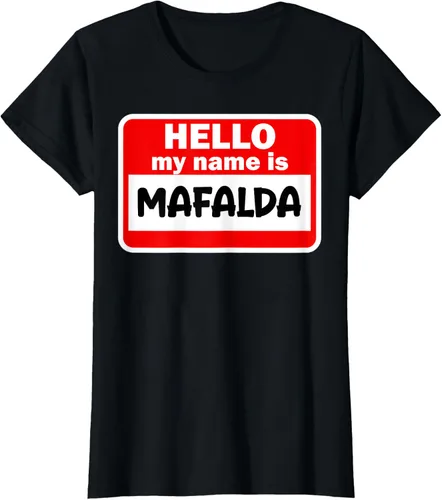Vista 31 de Mafalda Hello Hi My Name Is Camiseta con nombre en camiseta personalizada, Negro
