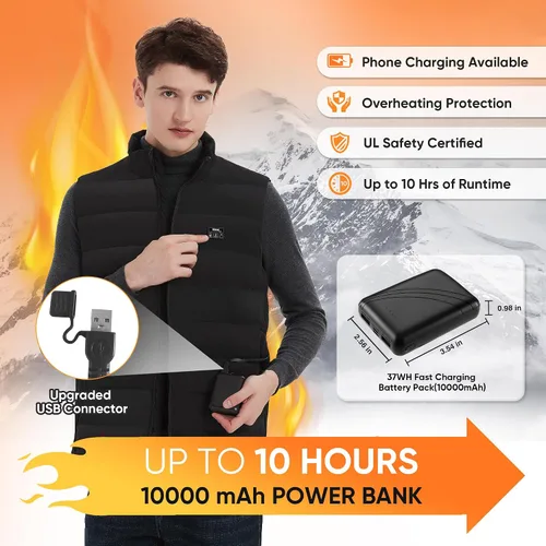 Vista 4 de Lecritque Chaleco térmico mejorado para hombres y mujeres con batería incluida, chaleco eléctrico ligero con calefacción para esquí, caza