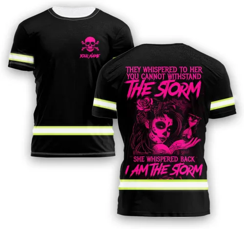 Vista 13 de Maddly Polo de alta visibilidad con diseño de calavera y bandera de Estados Unidos, ropa de trabajo patriótica con nombre personalizado