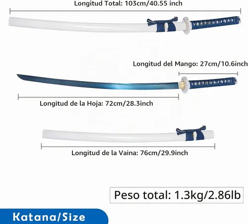 Vista 3 de Wuton Espada Katana real afilada 1060 de acero de alto carbono, espada samurái real de espiga completa lista para batalla, espadas samuráis