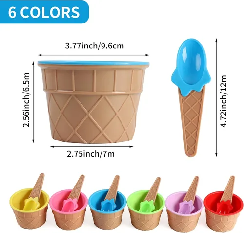 Vista 2 de 6 Pack Plastic Ice Cream Bowls With Spoons,Ice Cream Party Decorations