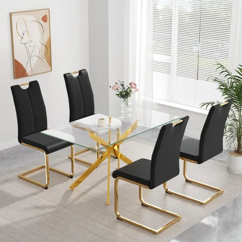 Vista 9 de yeag Juego de Sillas de Comedor Modernas de 2 Unidades, Sillas de Cocina y de Sala de Estar con Respaldo Alto, con Patas de Metal Cromado Dorado