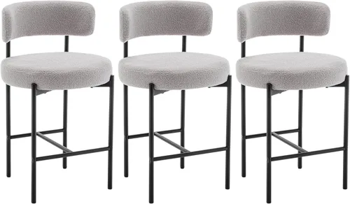 Vista 20 de Cinxzar Taburetes de Bar Boucle Juego de 2, Taburetes de Bar de Altura de Mostrador Beige con Respaldos, Taburetes Modernos para Isla de Cocina