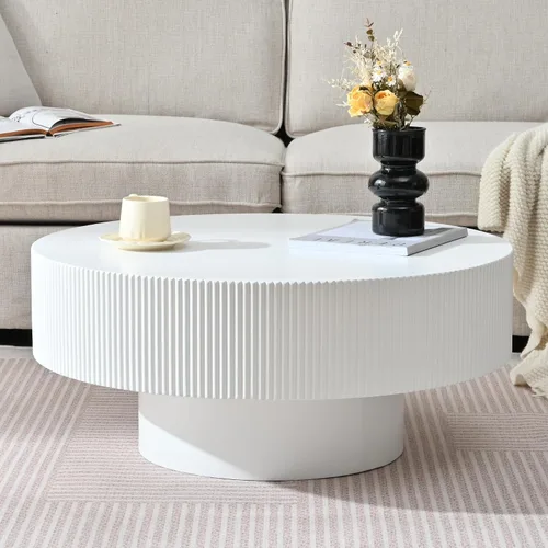 Vista 11 de Merax Mesa de café moderna redonda de 31 pulgadas con base resistente, mesas centrales de madera para sala de estar, recepción, fácil de ensamblar