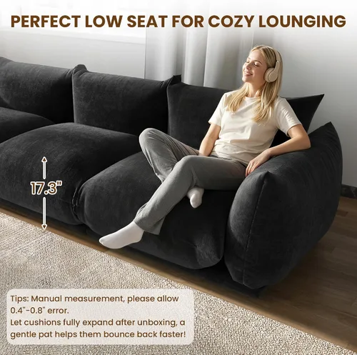 Vista 6 de Sofá de nube de asiento profundo de 77 pulgadas, moderno sofá modular de chenilla, sofá modular de 2 asientos con cojines gruesos de felpa y otomana