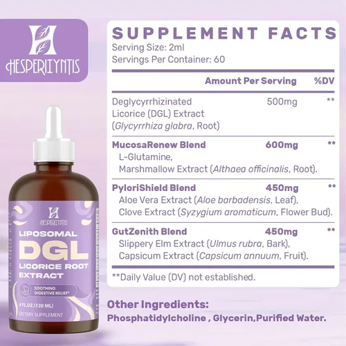 Vista 8 de Extracto de raíz de regaliz liposomal DGL, digestivo, absorción máxima, 60
