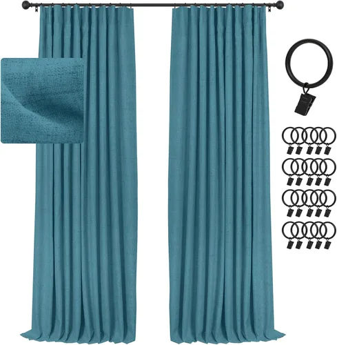 Vista 43 de INOVADAY Cortinas 100% opacas para dormitorio, cortinas opacas de color rosa bebé de 90 pulgadas de largo, cortinas opacas de lino con anillos