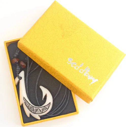 Vista 5 de Colgante de gancho hawaiano con cadena ajustable de cordón de cáñamo, collar tribal maorí