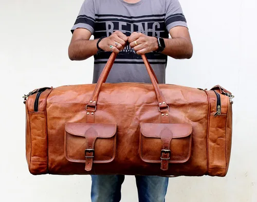Vista 2 de Bolsas grandes de cuero para hombres de 30 pulgadas Una bolsa de viaje de cuero perfecta para hombres y mujeres Bolsa de cuero de gran