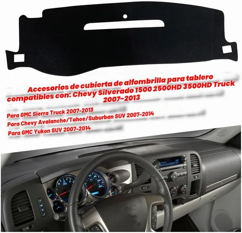 Vista 3 de Funda de tapete para salpicadero de ajuste personalizado para Chevy Chevrolet Silverado/GMC Sierra Truck 2007-2013, compatible con Chevy Suburban
