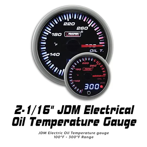 Vista 2 de Medidor de temperatura de aceite - eléctrico ámbar/blanco Serie JDM 2.362 in (2 3/8") 60mm electrical oil temperature gauge, monitors engine oil