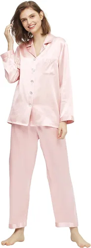 Vista 12 de LilySilk - Conjunto de pijama de seda para mujer, cómoda, de dos piezas, de manga larga, Seda de morera auténtica de 16 momme Verde aguacate
