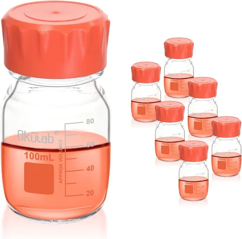 Vista 14 de Botellas redondas de almacenamiento de medios de 33.8 fl oz (34 onzas), vidrio de borosilicato 3.3, con tapones de rosca GL45 en material PP