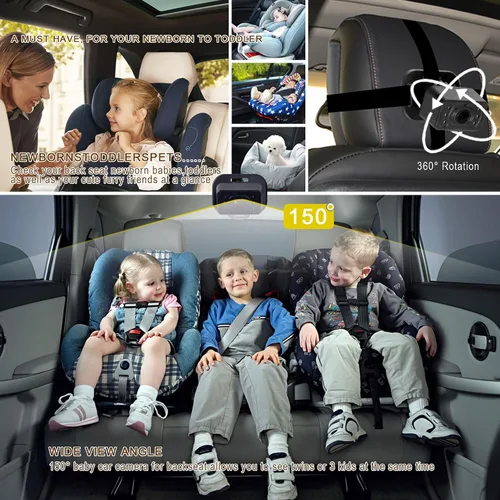 Vista 7 de YIMU HD720P Cámara de coche de bebé para asiento trasero, reposacabezas de automóvil, monitor de instalación rápida, visión nocturna, cámara
