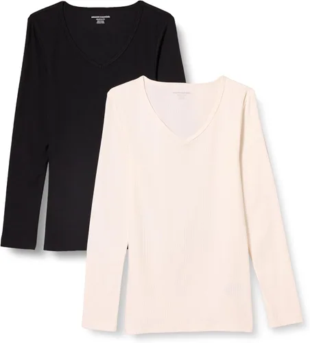 Vista 10 de Amazon Essentials - Camisas de manga larga de punto con cuello en V de canalé para mujer, de ajuste delgado para superposición