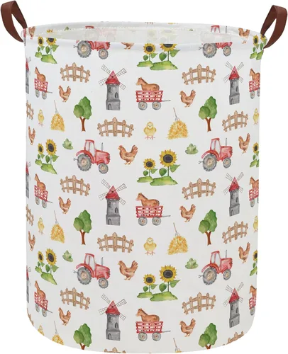Vista 5 de Cesta de lavandería con estampado de vaca, cesta plegable para almacenamiento de juguetes, con asas, para decoración de habitación de niños y niñas
