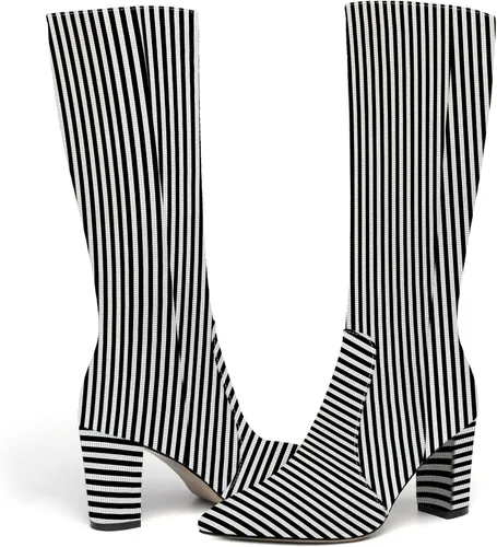 Vista 125 de AMBELIGHT Botas altas hasta la rodilla con cremallera y puntera puntiaguda para mujer, de patente sólida, tacón alto, 3.3 pulgadas