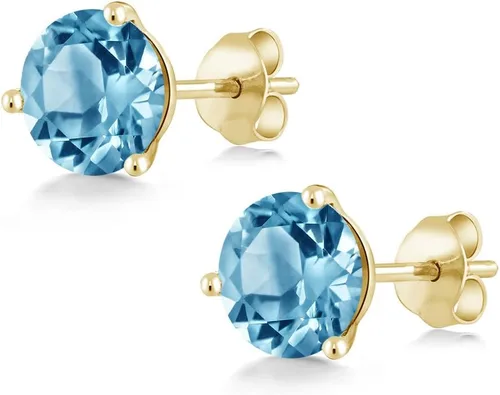 Vista 45 de Gem Stone King Aretes de oro de 14 quilates, 0.236 in, piedra natal redonda, Martini, 3 puntas, aretes de oro para mujer