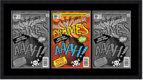 Vista 14 de Marco de cómic negro con alfombrilla negra para cómics de la Edad Dorada