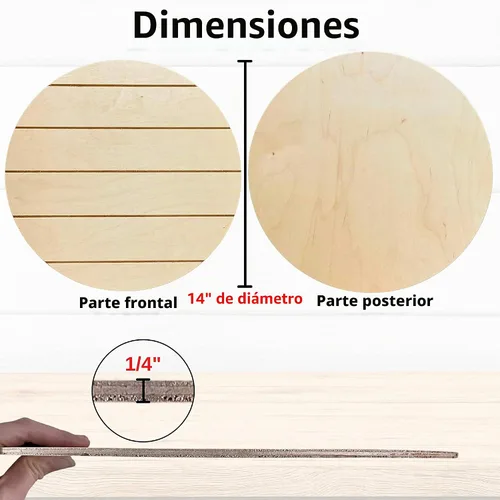 Vista 2 de Redondas de madera sin terminar para manualidades, paquete de 2 círculos de madera reversibles de 14 pulgadas de diámetro con chapa de madera real