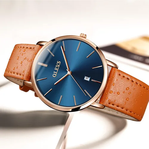 Vista 3 de OLEVS Reloj para hombre, de lujo, ligero, de cuero, impermeable, con movimiento japonés, para hombre, con fecha, calendario, minimalista, ultrafino