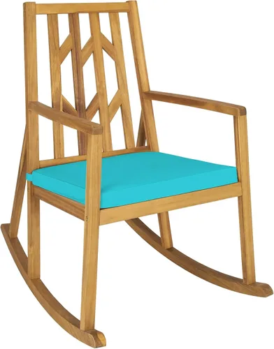 Vista 12 de Tangkula Mecedora de madera de acacia para patio, con cojín extraíble de alta densidad, resistente a todo tipo de clima, base equilibrada, perfecta