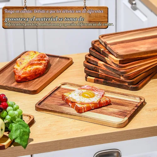 Vista 4 de Roshtia 12 Pcs Bandeja de Servir de Madera de Acacia Rectangular Bandeja de Servir de Madera Platos de Cena de Navidad Tabla de Queso y Charcutería