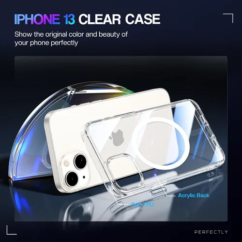 Vista 6 de Maxdara - Carcasa magnética transparente para iPhone 13 con protector de pantalla, transparente Funda transparente delgada 3 en 1 con protector