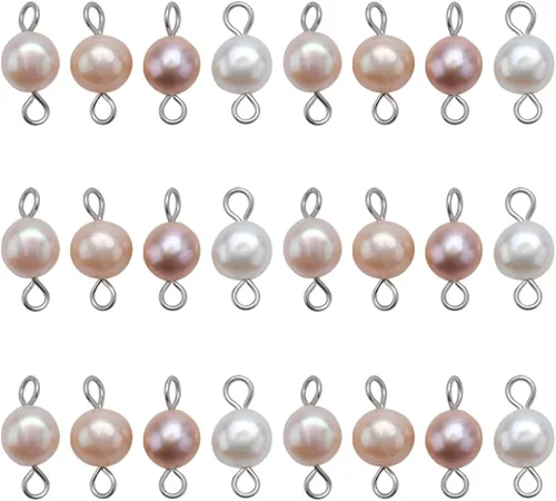 Vista 8 de SUNNYCLUE 1 Caja 30 Piezas Cuentas de Perlas Naturales de Agua Dulce Enlaces Conectores de Doble Bucle Perlas Barrocas Cuentas Redondas Conector