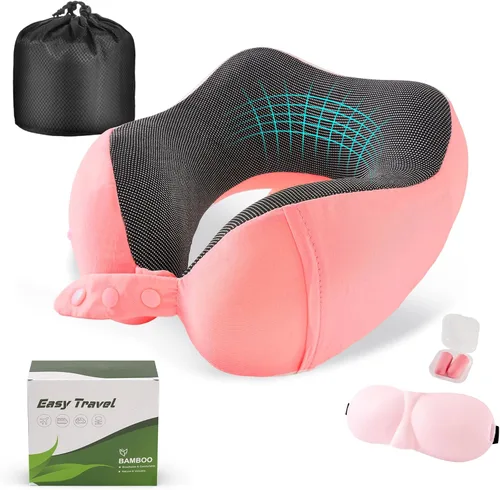 Vista 17 de Cirorld - Almohada de cuello para viajes, almohadas de viaje para aviones, 100% espuma viscoelástica para cuello, almohada de vuelo ajustable