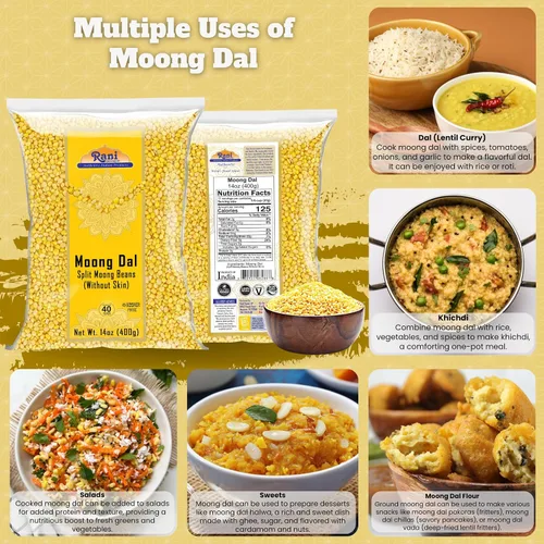 Vista 4 de Rani Moong Dal (frijoles mung partidos sin piel) Lentejas indias 14 oz (400 g) ~ Todo natural Apto para celíacos Sin OGM Kosher Vegano