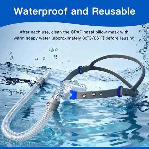 Vista 6 de CPAP - Máscara de almohada nasal, juego de almohadas nasales con arnés desmontable, marco, tubo y 3 tamaños diferentes de almohadas nasales (S, M, L)