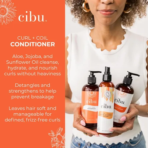 Vista 4 de CIBU El champú y acondicionador Curl + Coil limpia, hidrata, revitaliza, desenreda y conserva el rizo natural + bobina para un cabello suave