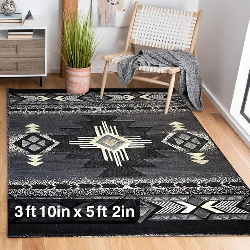 Vista 19 de YHSF South West - alfombra estilo nativo americano del suroeste C318 - fácil de limpiar, gruesa, suave, duradera, alfombra inspirada en tribus