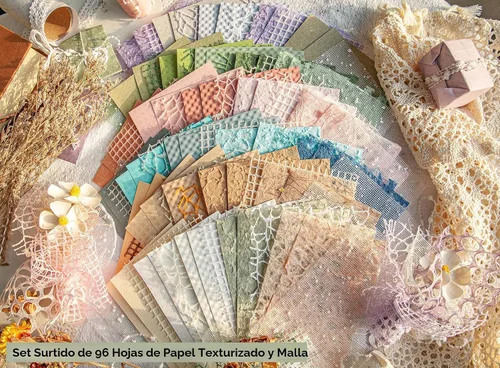 Vista 2 de Juego surtido de 96 hojas de papel de álbumes de recortes texturizado y tela de malla, paquete de 6 papeles especiales mixtos para álbumes