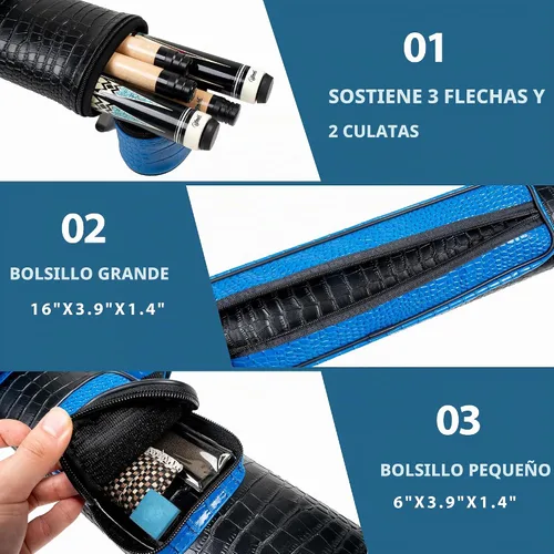 Vista 2 de Estuche para taco de piscina Billmart, Estuche de transporte de palo de piscina duro de 2 x 3, Accesorios para palo de billar Azul