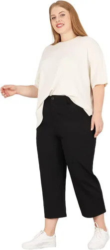 Vista 6 de Bamans Pantalones capri para mujer, talla grande, para verano, pierna recta, cinturón, con bolsillos