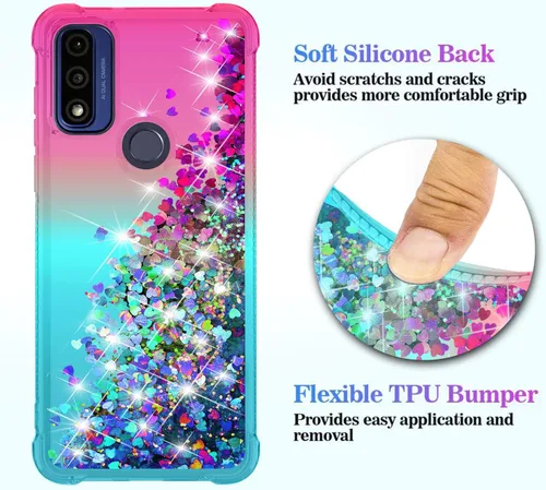 Vista 4 de Funda para teléfono Moto G Pure, Moto G Play 2023 con protector de pantalla HD, diseño de arena movediza con purpurina líquida flotante en degradado