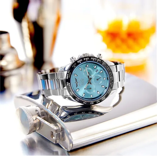 Vista 2 de ROAD WARRIOR Reloj de pulsera automático dorado para hombre, caja mecánica de acero inoxidable, cristal de zafiro, reloj automático de lujo