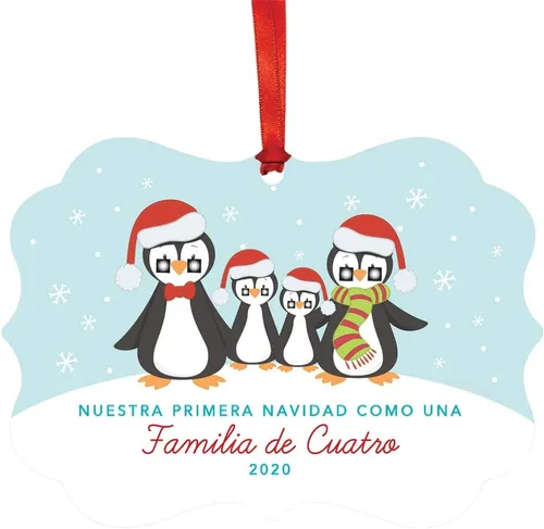 Vista 16 de Andaz Press Adorno de recuerdo de Navidad con marco de fantasía de familia española, Nuestra Primera Navidad Como UNA Familia De Tres 2024, Familia