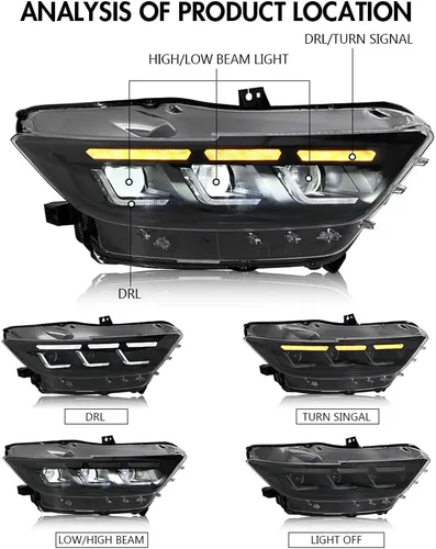 Vista 2 de T T-ABC Mods Faros para Ford Mustang 2015 2016 2017 Todos los Modelos & Shelby GT350 GT500 LED Completo (2015-2017)