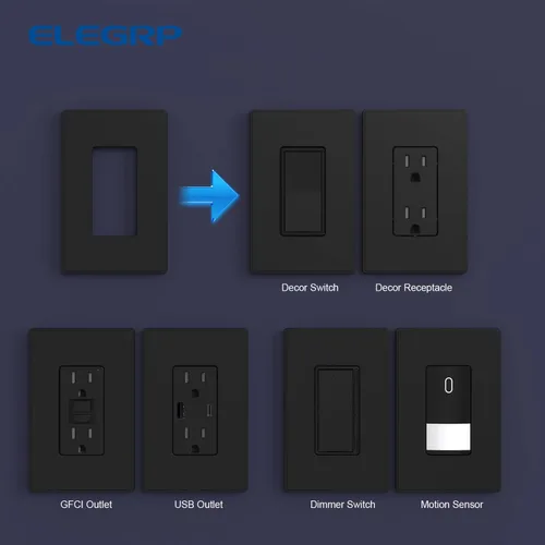 Vista 5 de ELEGRP Placas decorativas de pared sin tornillos, de tamaño mediano, cubierta termoplástica irrompible para interruptor de salida de receptáculo