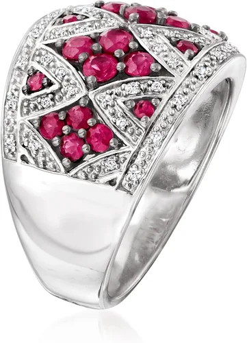 Vista 3 de Ross-Simons Anillo con cúpula de diamantes de 1.00 qt t t t y rubí en plata de ley