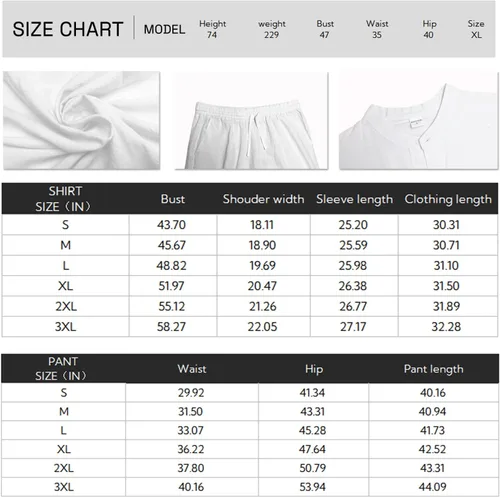 Vista 6 de RPOVIG Conjunto de camisa de lino 2 piezas Henley para hombre, camisas de manga larga, pantalones de yoga sueltos, ropa de playa, color blanco roto