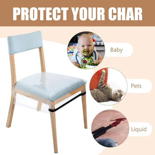 Vista 5 de Kigley 8 fundas de plástico para sillas de comedor, fundas de asiento de plástico transparente, resistentes a manchas de agua, gatitos, resistentes