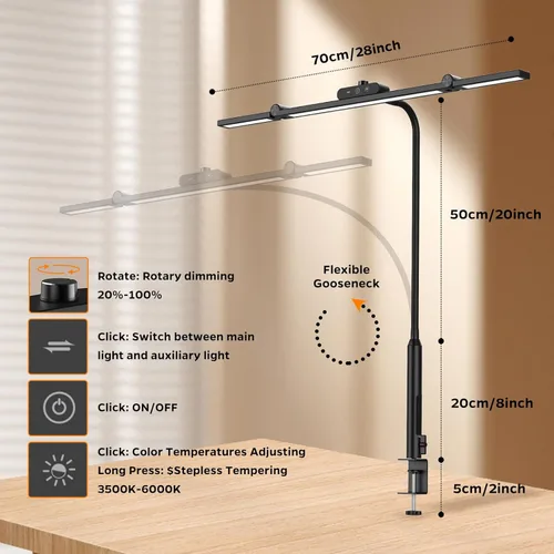 Vista 5 de Led Desk Lamp for Office Home, Architect Desk Lamp with Clamp, Ultra Bright Dimmable Table Light, Stepless Dimming and Tempering Desk Light for