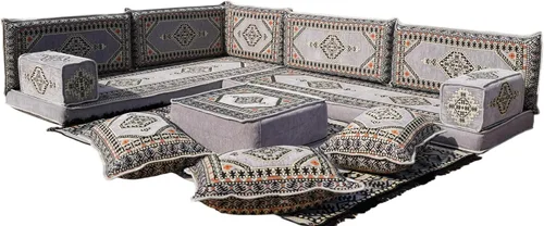 Vista 27 de arabicsofa Asiento de suelo oriental gris - Juego de cojines modulares hechos a mano para sala de estar