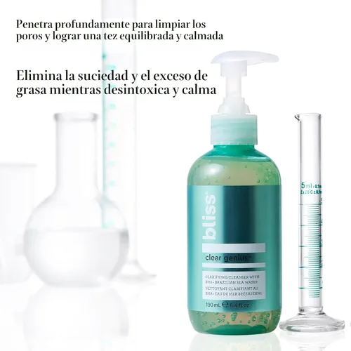 Vista 2 de Bliss Clear Genius Limpiador de gel clarificante, 6.4 onzas líquidas, ácido salicílico BHA para purificar los poros, eliminar el exceso de aceite