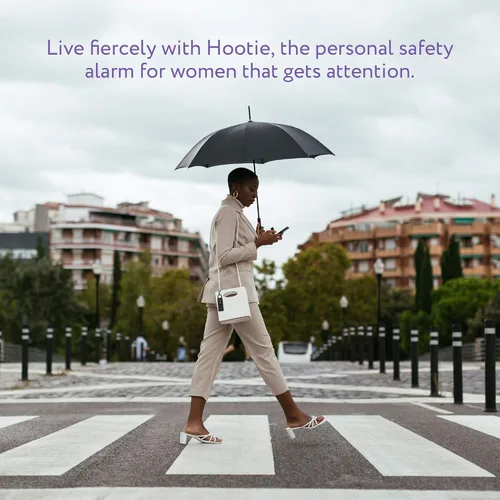 Vista 3 de Hootie Llavero de alarma personal para mujeres, hombres y niños, sirena de seguridad de mano, menta, blanco, lavanda y negro (paquete de 8)